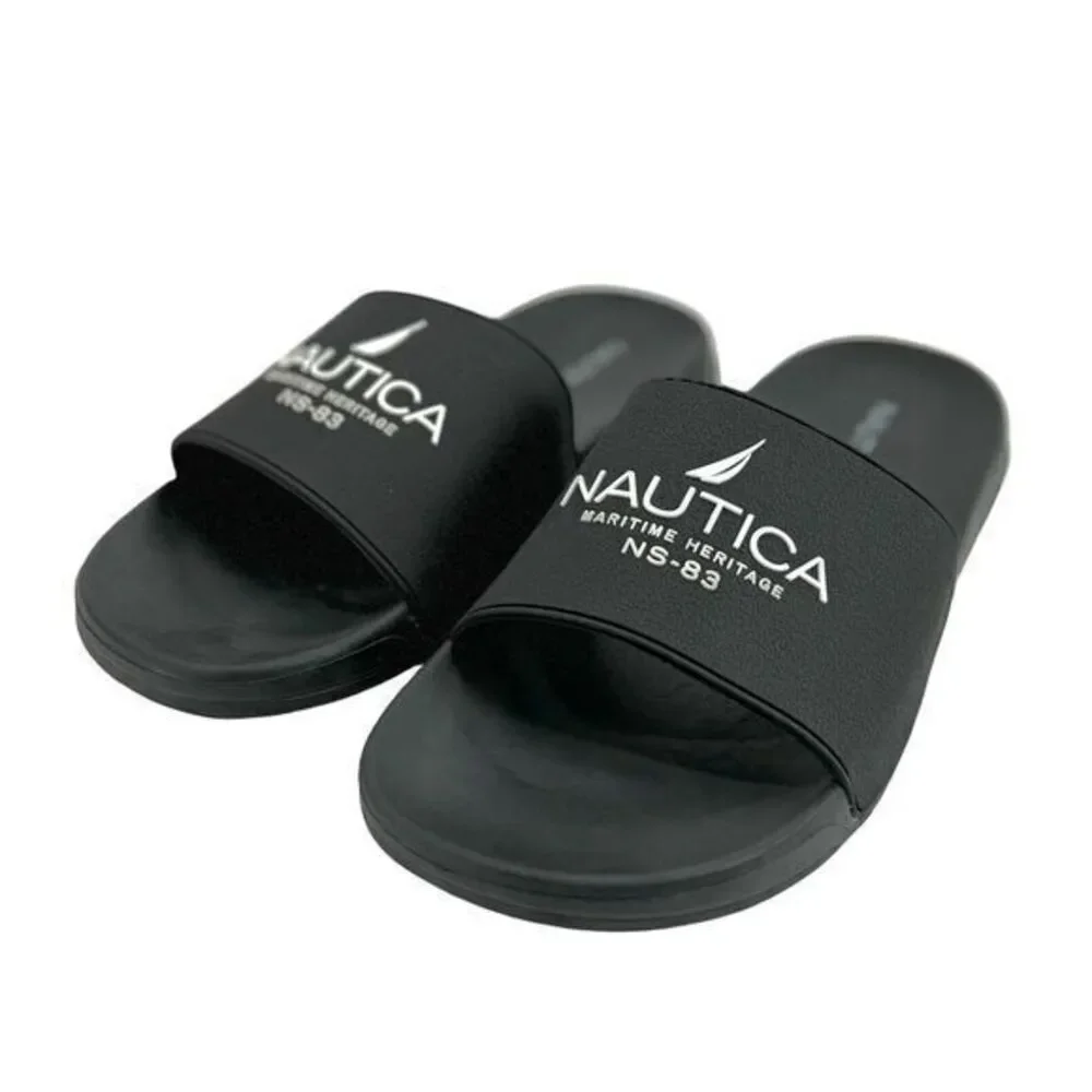 NAUTICA ‎ Black White Maritime Heritage NS-83 Logo Slide Mens Sandal Mens 10